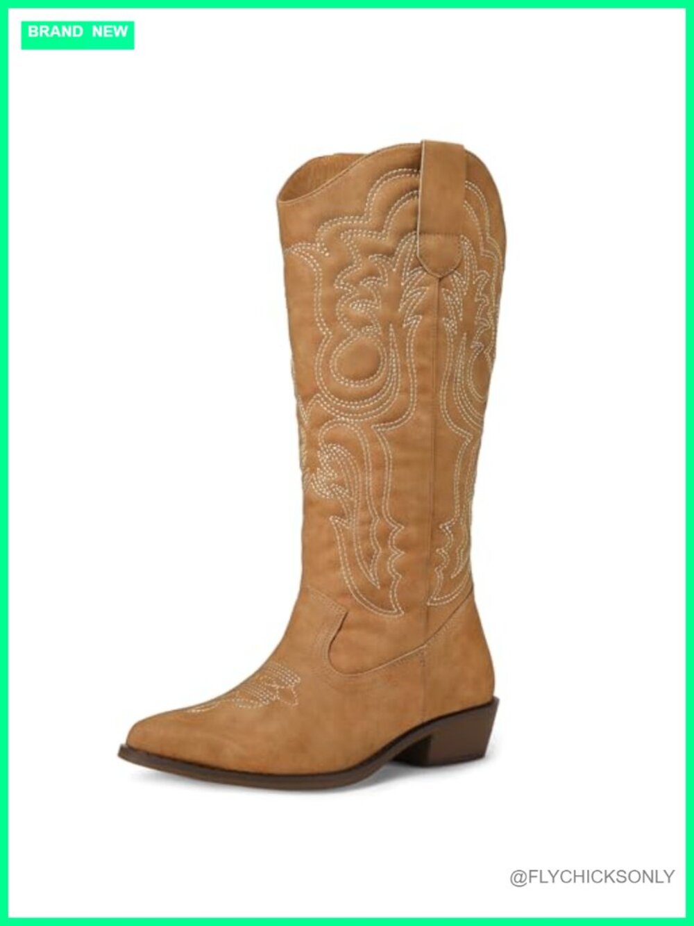 Cowboy Boots Mid Calf Pointed Toe Block Heel Pull-On Western Women
